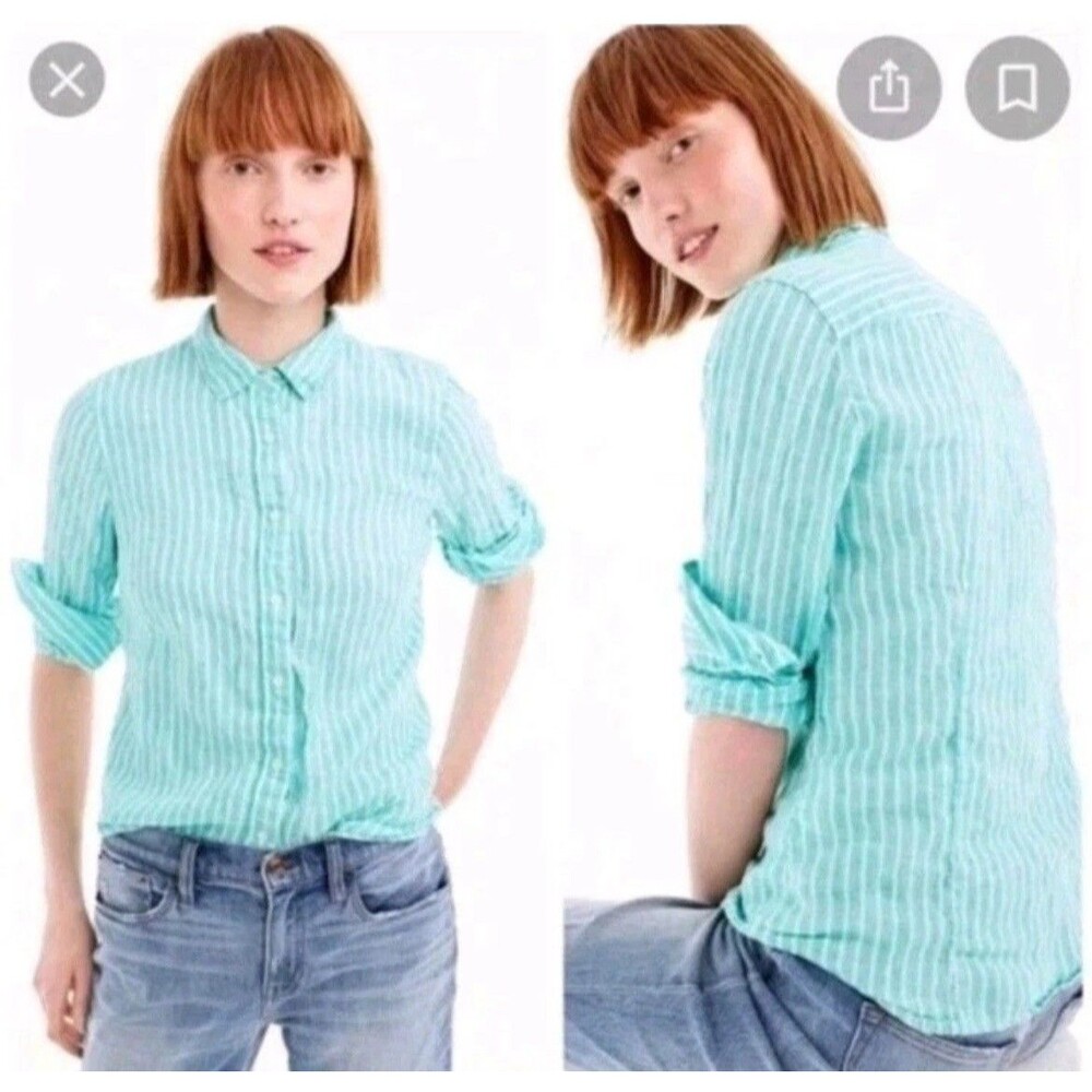 J.Crew Womens Baird McNutt Irish Linen Perfect Fit Shirt Stripe Button Up 12